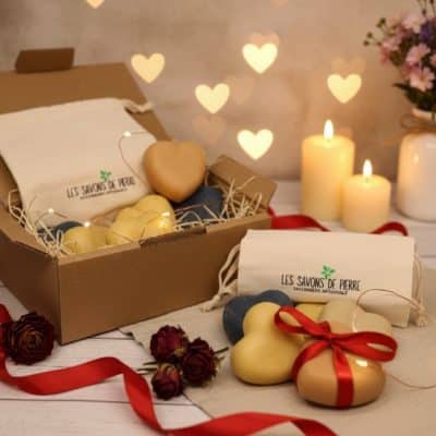 Savon artisanal en forme de cœur dans coffret Cœur de Nature pour la Saint-Valentin – Les Savons de Pierre
